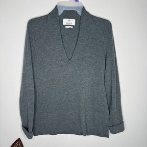 J23 ALLUDE Cashmere V Neck Inward‎ Colar Long Sleeve Sweater Top Women's Gray S